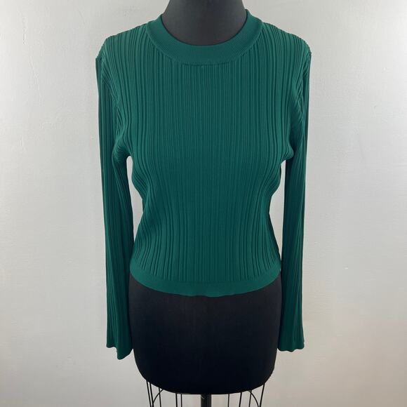 BARNEYS x Forever 21 Green Sweater Crop Top Crew Neck Ribbed Knit Size 1X - Picture 2 of 8